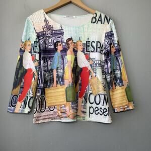 Bellissima Top Size Medium Artsy Pop Art Stretch Knit Rhinestone Y2K Pin Up USA